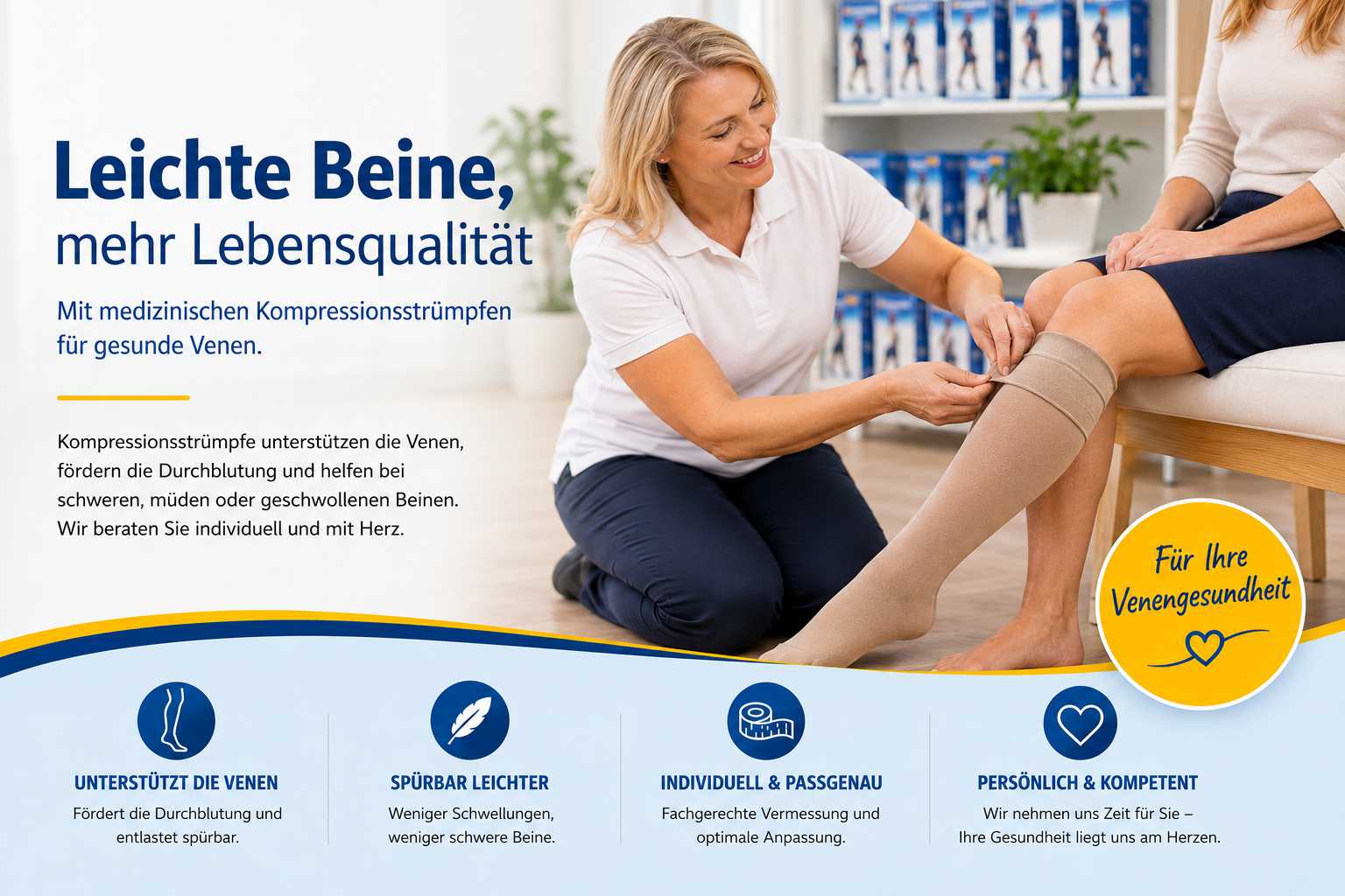 Beratung zu medizinischen Kompressionsstrümpfen im Sanitätshaus Dörsam